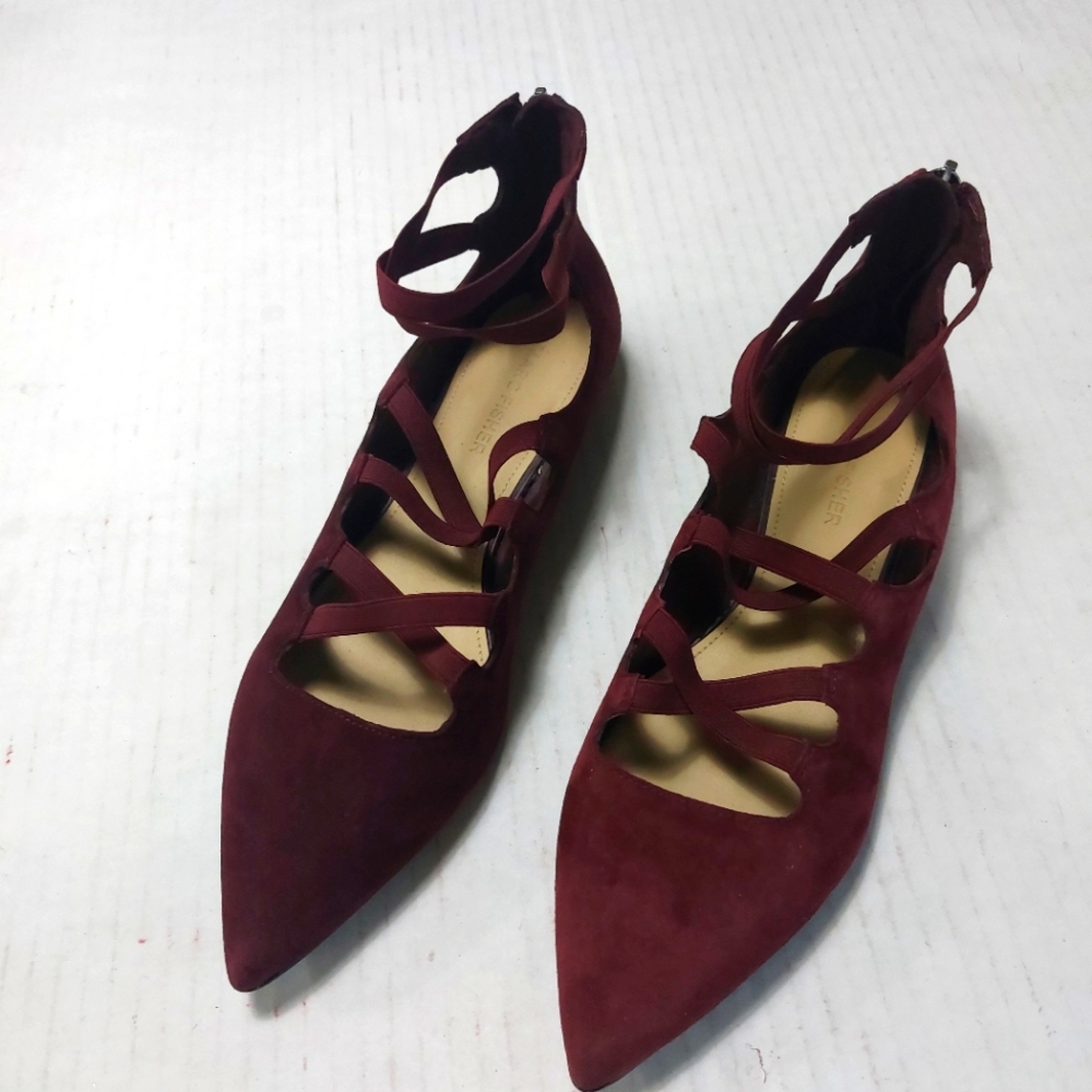 Marc Fisher Burgundy Ankle Strap Flats Size 7.5M